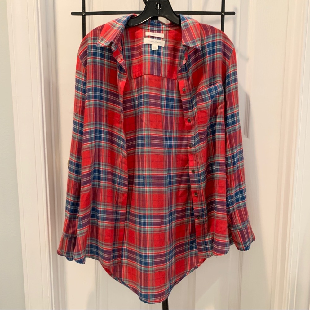 Flannel Red and Blue Patterned Cardigan Size Small